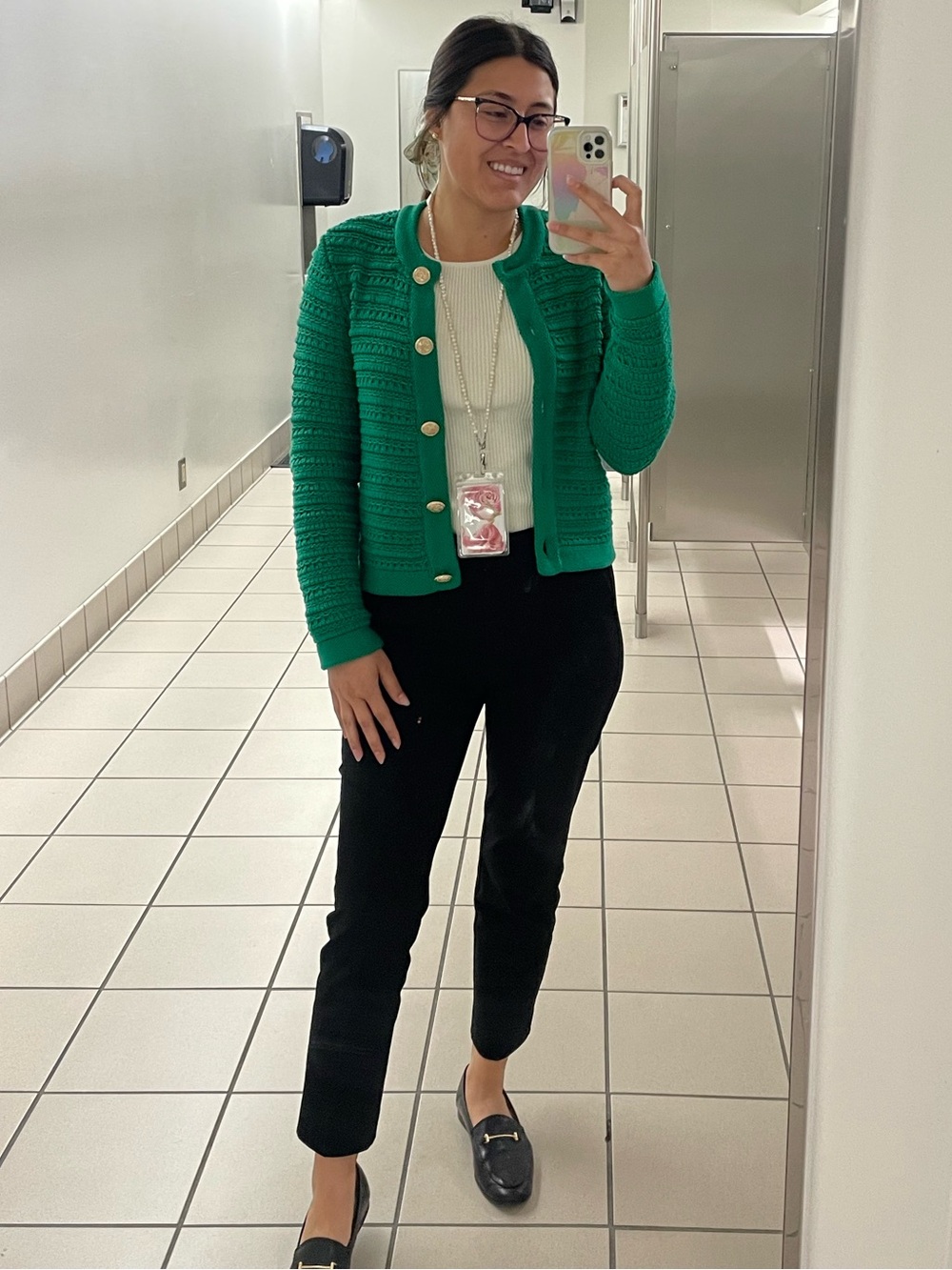 LOFT Green Knit Button-Up Cardigan